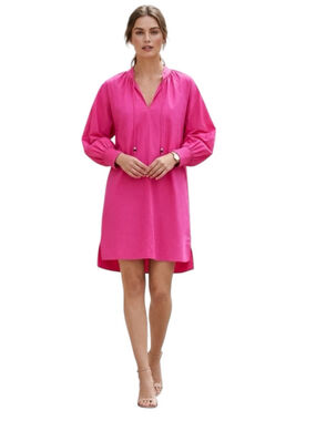 Boss Dapera Long Sleeve Cotton Blend Dress Size 6 Flamingo Pink